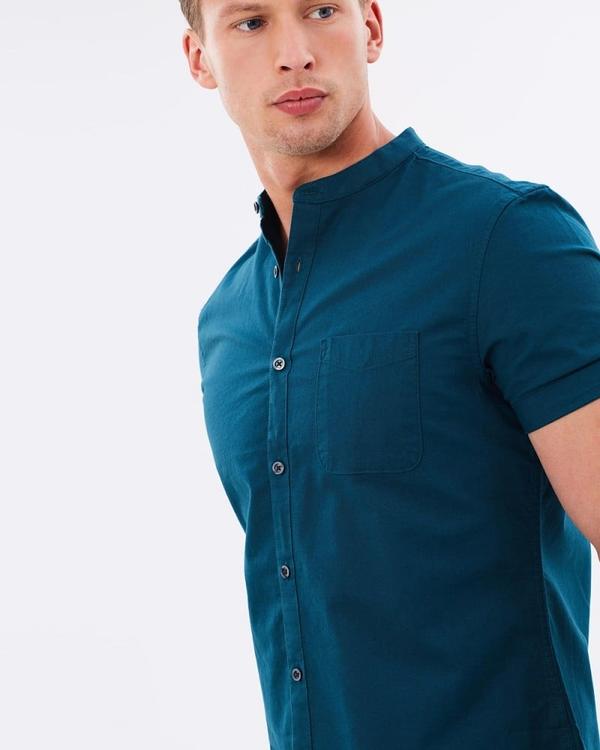 Teal Oxford Grandad Collar Shirt